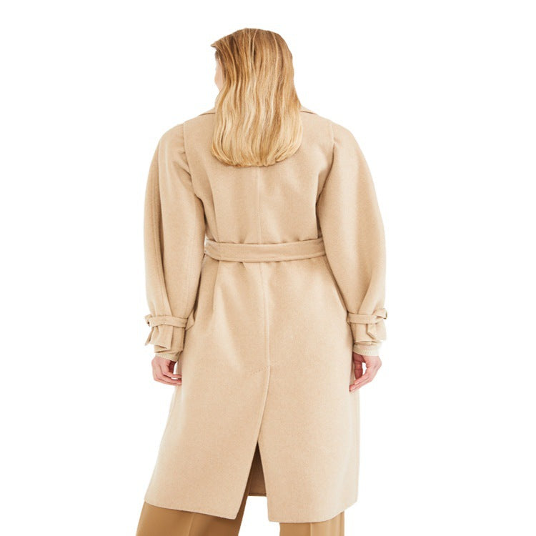 Women's Wool Coat with Cape Shoulder and Waist Belt Mune Fashion