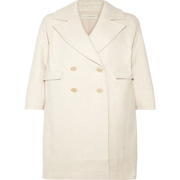 Women Long Floor-Length Relaxed-Fit Wool Blend Coat with Soft Shoulders and Side Slit Mune Fashion