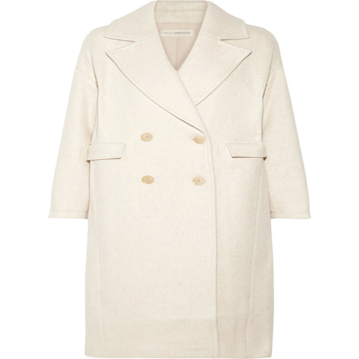 Women Long Floor-Length Relaxed-Fit Wool Blend Coat with Soft Shoulders and Side Slit Mune Fashion
