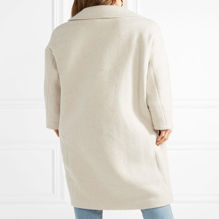 Women Long Floor-Length Relaxed-Fit Wool Blend Coat with Soft Shoulders and Side Slit Mune Fashion