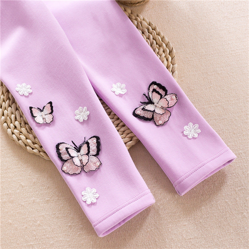 Girl's leggings with colorful butterfly embroideries Mune Fashion