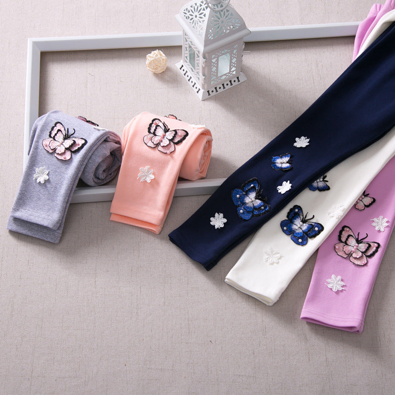 Girl's leggings with colorful butterfly embroideries Mune Fashion
