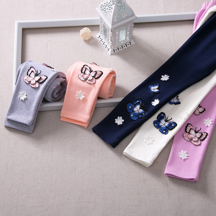 Girl's leggings with colorful butterfly embroideries Mune Fashion