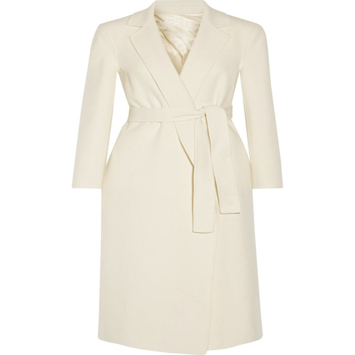 Ladies ankle-length wrap long coat made of wool-cashmere blend with fitted tie belt Mune Fashion