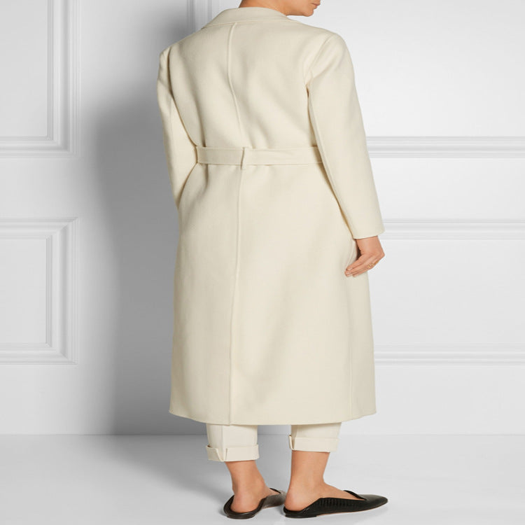 Ladies ankle-length wrap long coat made of wool-cashmere blend with fitted tie belt Mune Fashion