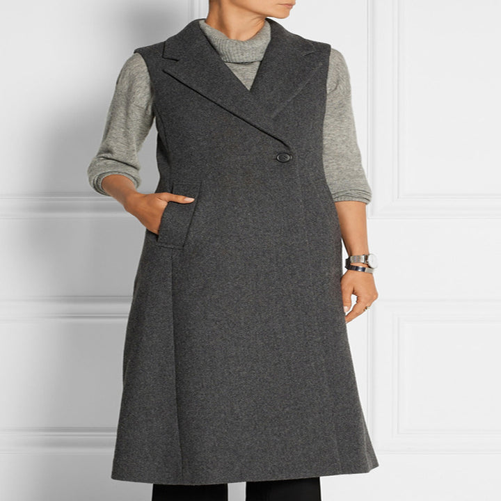 Women's Sleeveless Wool Blend Coat with Flared A-Line Silhouette and One-Button Front Mune Fashion