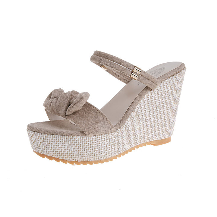 Women's Raffknoten Wedge Sandal with Woven Platform and Double Strap Closure Mune Fashion