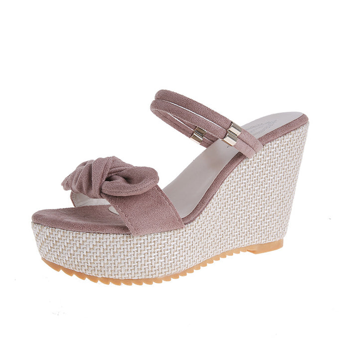 Women's Raffknoten Wedge Sandal with Woven Platform and Double Strap Closure Mune Fashion