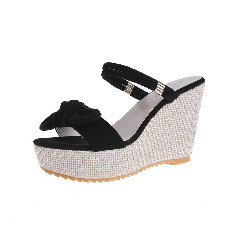 Women's Raffknoten Wedge Sandal with Woven Platform and Double Strap Closure Mune Fashion