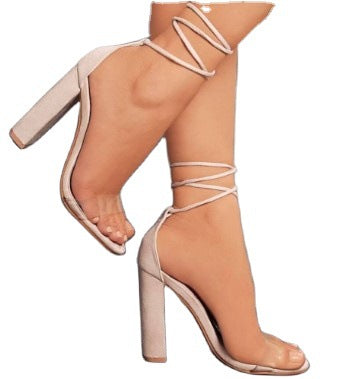 Women's ankle-tied block heel sandal with PVC front straps and padded comfort footbed Mune Fashion