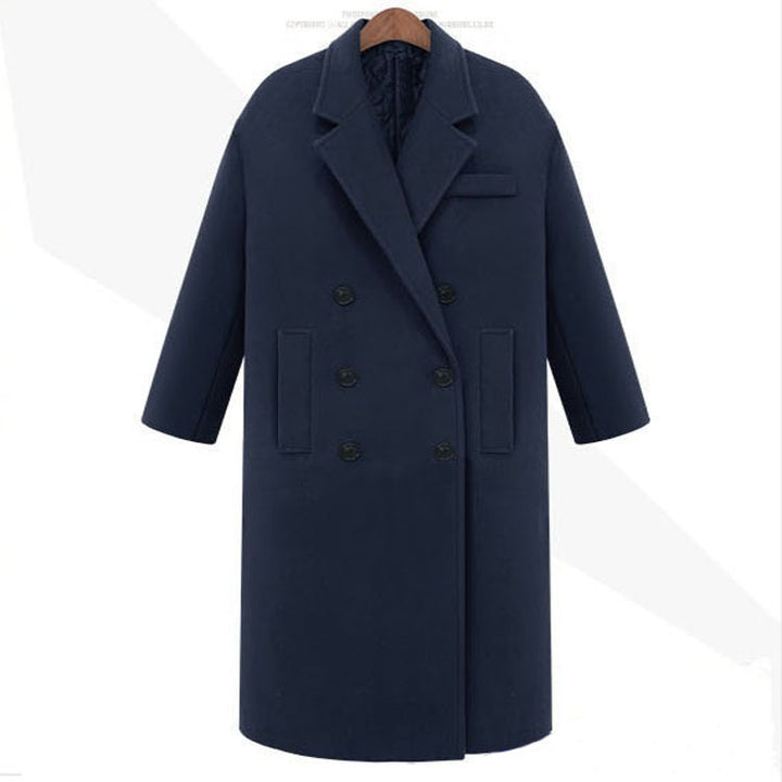 Men's long coat in minimalist double-breasted wool blend with boxy oversized silhouette Mune Fashion