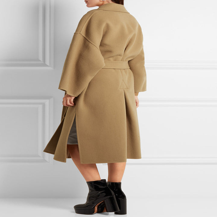 Women's Tailored Wool Blend Wrap Coat with Kimono-Style Sleeves and Tie Belt Mune Fashion