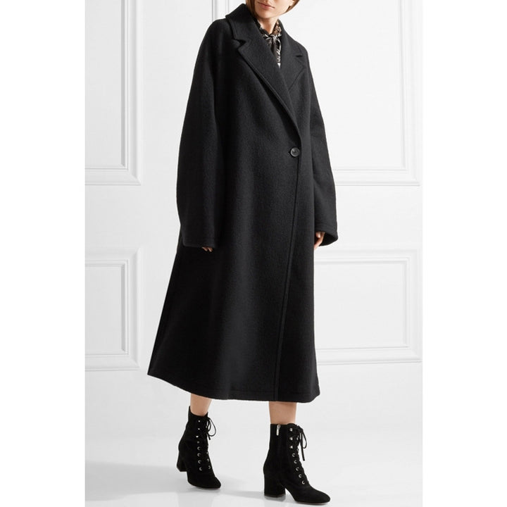 Women's Oversized Single-Breasted Wool Blend Long Coat with Dropped Silhouette Mune Fashion