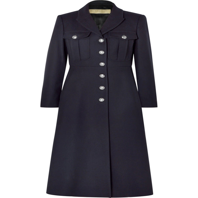 Women's military long coat made of wool blend with distinctive button placket and flapped pockets Mune Fashion