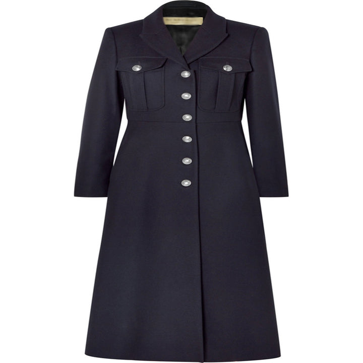 Women's military long coat made of wool blend with distinctive button placket and flapped pockets Mune Fashion