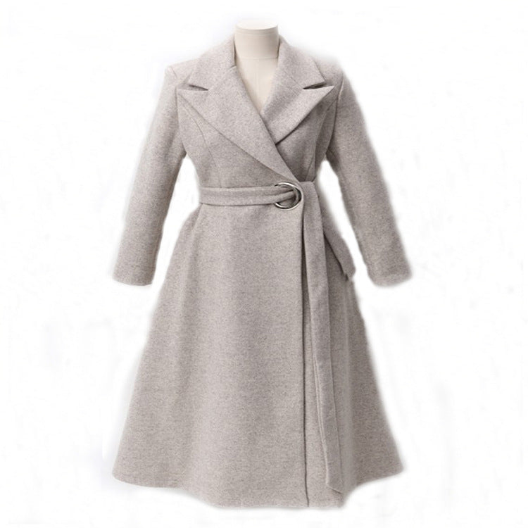 Women ankle-length wrap coat made of wool mix with waist belt and A-line Mune Fashion