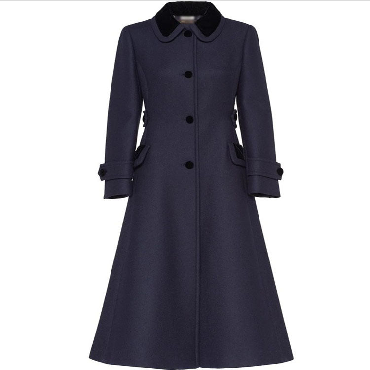 Women's Tailored A-Line Wool Blend Coat with Peter Pan Collar and Embellished Cuffs Mune Fashion