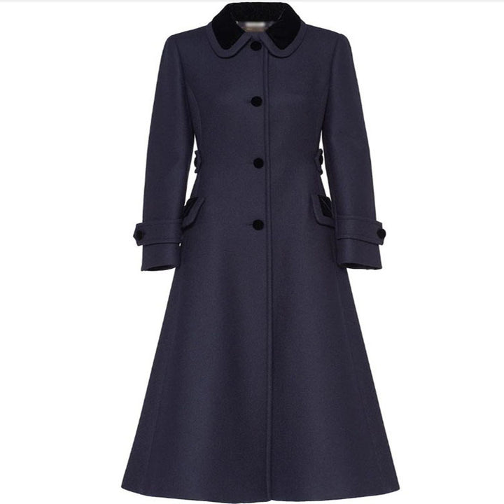 Women's Tailored A-Line Wool Blend Coat with Peter Pan Collar and Embellished Cuffs Mune Fashion