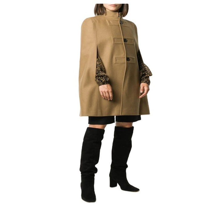 Women's Wool Blend Cape with Stand Collar, Concealed Arm Openings and Minimalist Tailoring Mune Fashion