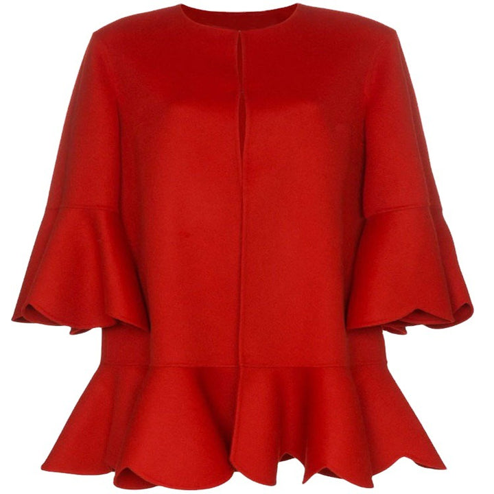 Women's Ruffled Cape Coat made of Wool Blend with Bell Sleeves Mune Fashion