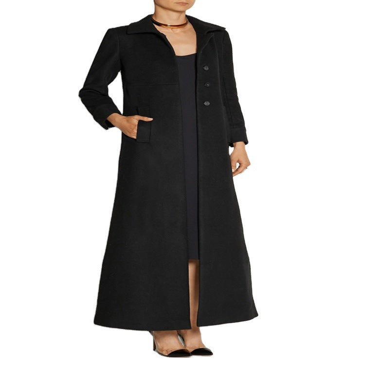 Ladies Floor-Length Single-Breasted Coat with Split and Tailored Silhouette Mune Fashion
