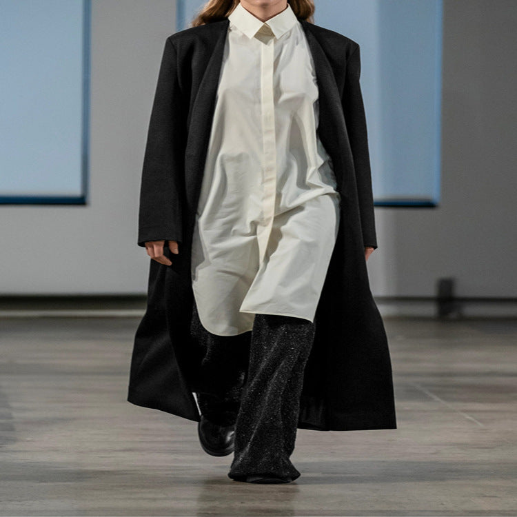 Women Maxi long minimalist tailoring coat with open front Mune Fashion