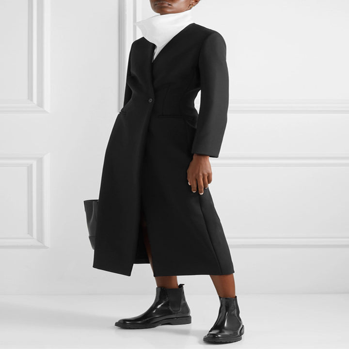 Women Maxi long minimalist tailoring coat with open front Mune Fashion