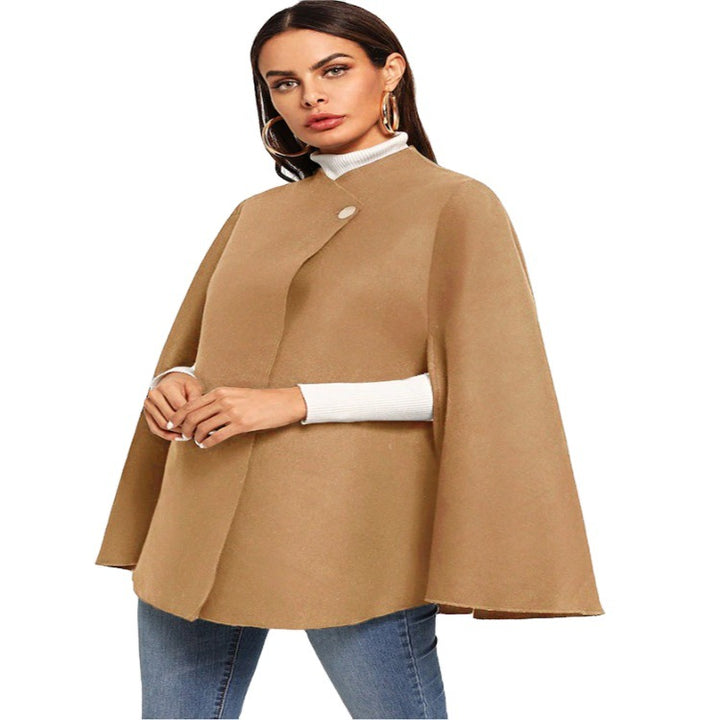 Women's short cape coat in coat style with stand-up collar and concealed button placket Mune Fashion