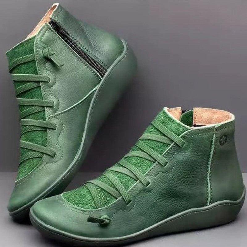 Women nan comfortable leather high-top sneakers with side zipper and elastic lacing Mune Fashion