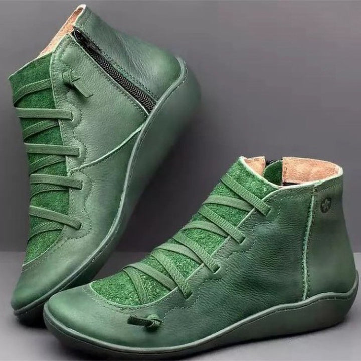 Women nan comfortable leather high-top sneakers with side zipper and elastic lacing Mune Fashion