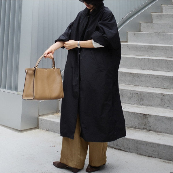 Women Long Oversized Duster Coat with Back Split, Dropped Shoulder and Practical Side Pockets Mune Fashion