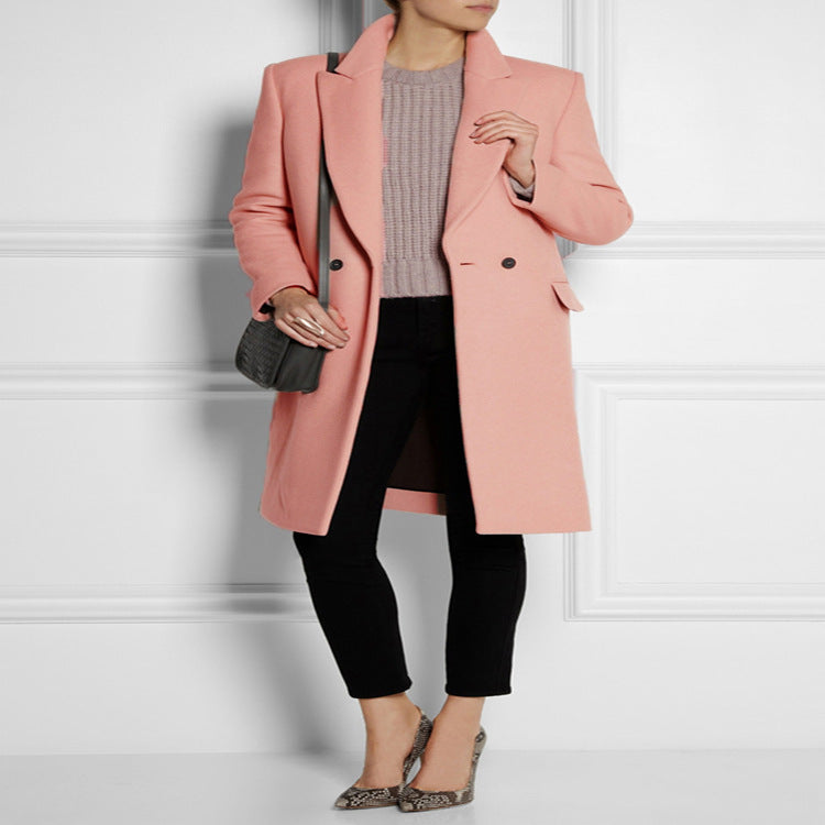 Women's Midi-Length Wool Blend Coat with Minimalist Single-Breasted Front and Flap Pockets Mune Fashion
