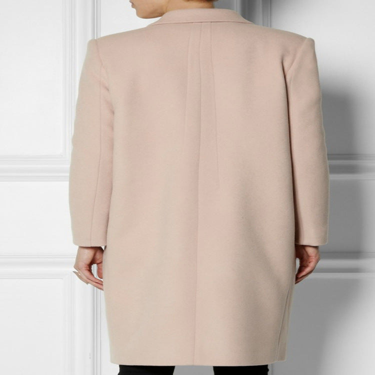 Women's Midi-Length Wool Blend Coat with Minimalist Single-Breasted Front and Flap Pockets Mune Fashion