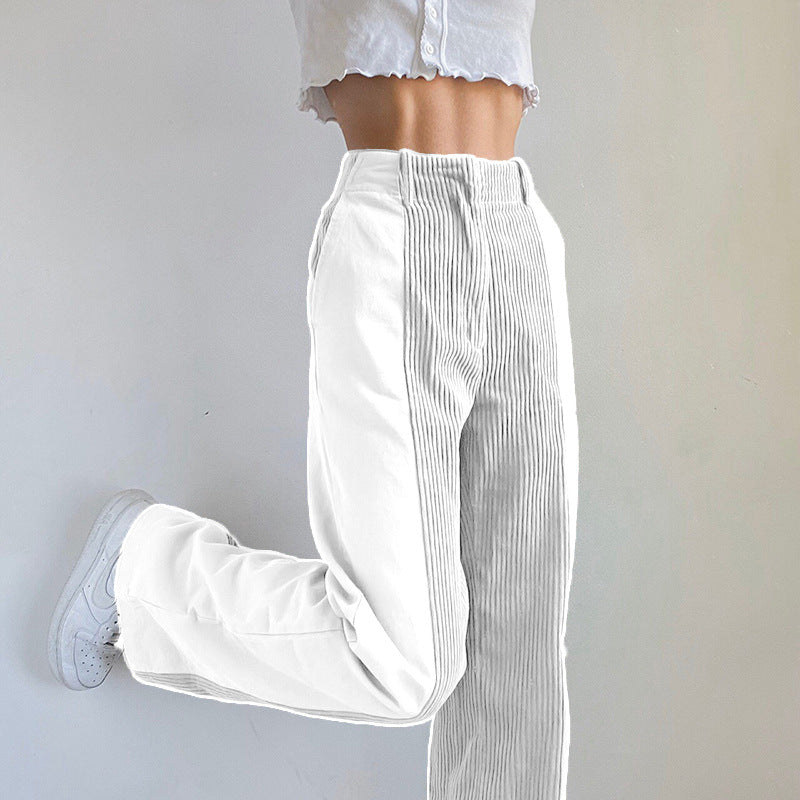 Women's High-Waisted Wide-Leg Trousers with Contrast Cord Front Panel and Straight Leg Mune Fashion