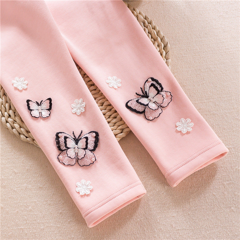Girl's leggings with colorful butterfly embroideries Mune Fashion