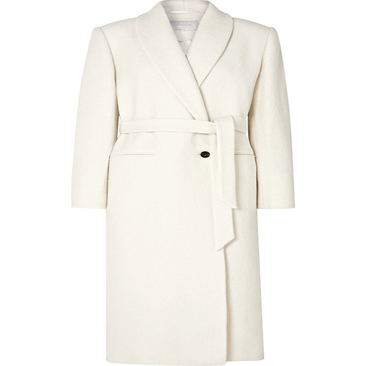 Women Tailored Midi-Length Coat with Wrap Belt and Shawl Collar Mune Fashion