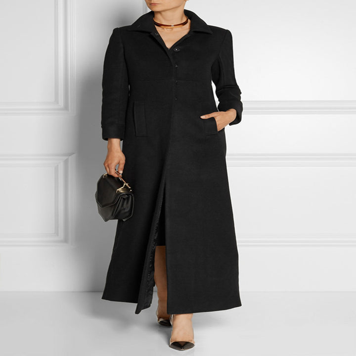Ladies Floor-Length Single-Breasted Coat with Split and Tailored Silhouette Mune Fashion
