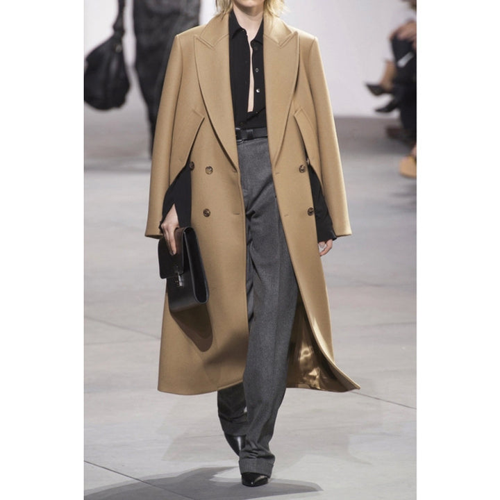Women's Double-Breasted Wool Coat with Tailored Silhouette and Statement Notch Lapel Mune Fashion