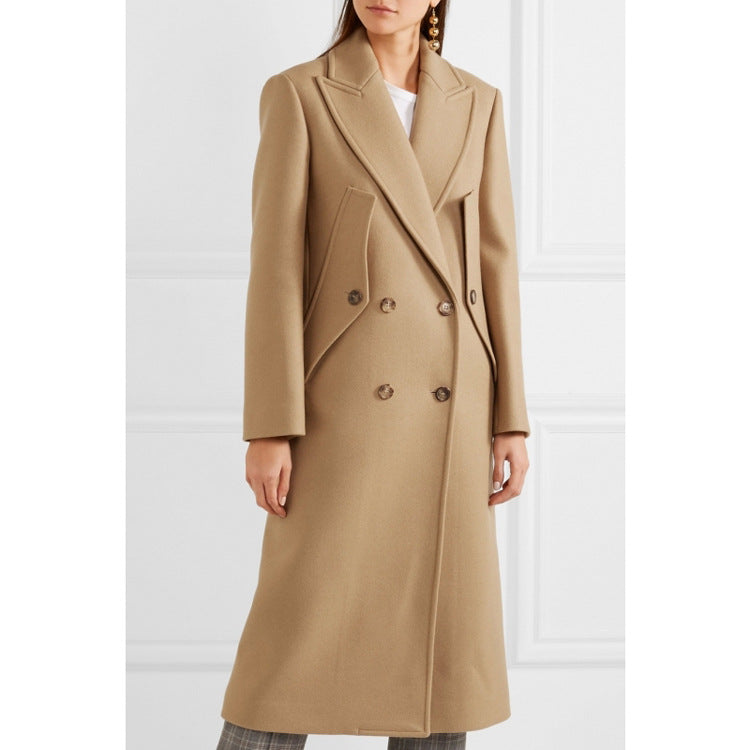 Women's Double-Breasted Wool Coat with Tailored Silhouette and Statement Notch Lapel Mune Fashion