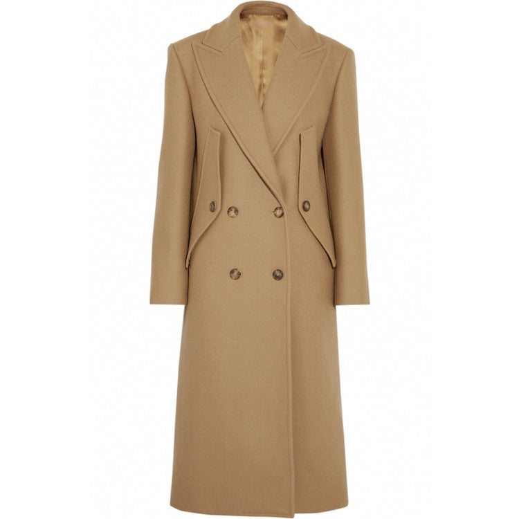 Women's Double-Breasted Wool Coat with Tailored Silhouette and Statement Notch Lapel Mune Fashion