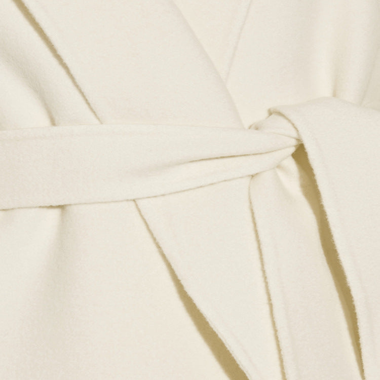 Ladies ankle-length wrap long coat made of wool-cashmere blend with fitted tie belt Mune Fashion