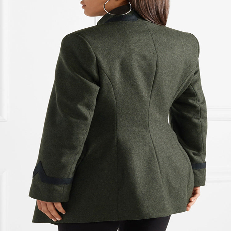 Women Tailored Military Coat in A-Line Cut with Asymmetric Button Placket Mune Fashion