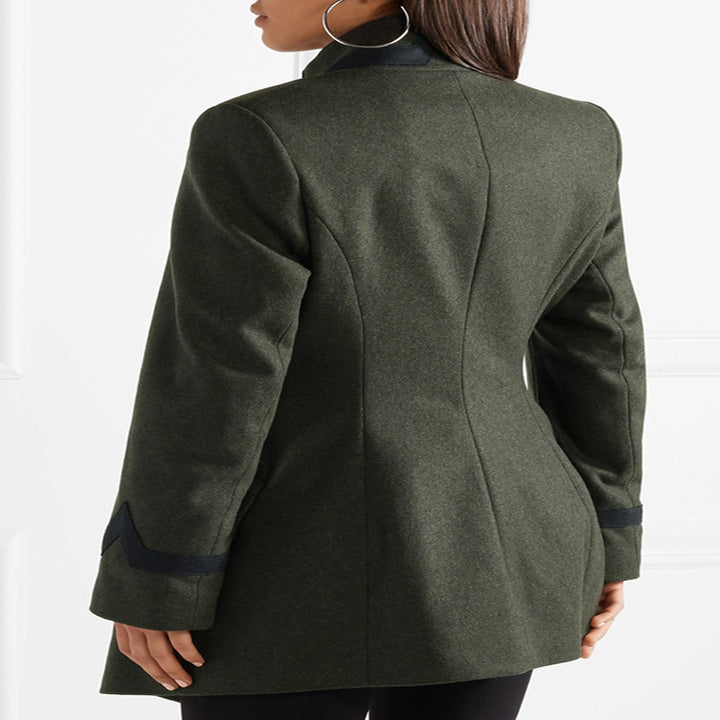 Women Tailored Military Coat in A-Line Cut with Asymmetric Button Placket Mune Fashion