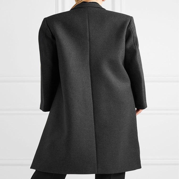 Women's Oversize Single-Breasted Maxi-Length Wool Blend Long Coat with Relaxed Shoulders and Flap Pockets Mune Fashion