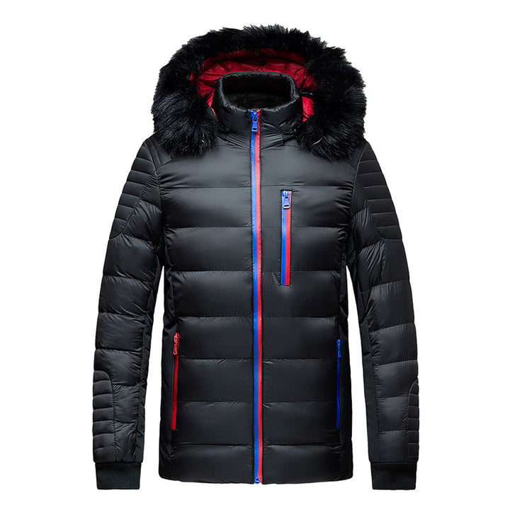 Men's quilted jacket with hood and faux fur trim, wind and water resistant Mune Fashion