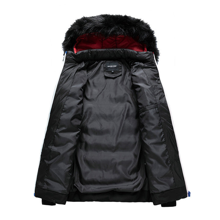 Men's quilted jacket with hood and faux fur trim, wind and water resistant Mune Fashion