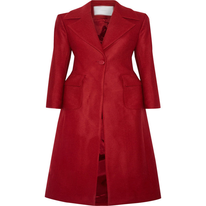 Women's maxi-length wool blend coat with tailored seam design, knife pleats, and flap pockets Mune Fashion