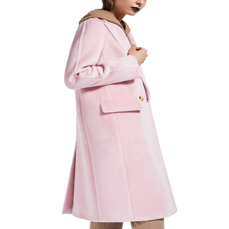 Women's Mid-Length Teddy-Wool Blend Coat with Double Breasted, Patch Pockets and Soft Falling Lapel Mune Fashion