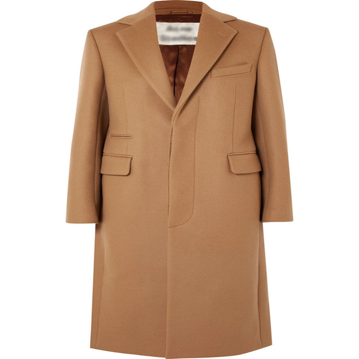 Women's Single-breasted Wool Mix Long Coat with Sharp Tailoring and Patch Pockets Mune Fashion