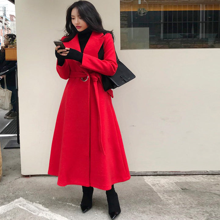 Women ankle-length wrap coat made of wool mix with waist belt and A-line Mune Fashion